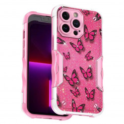 Design Fashion Picture Design Strong Shockproof Hybrid Grip Case Cover for Apple iPhone 14 [6.1] (Butterfly Hot Pink)
