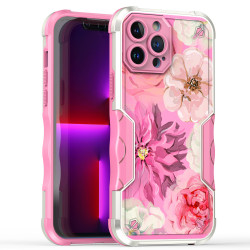 Design Fashion Picture Design Strong Shockproof Hybrid Grip Case Cover for Apple iPhone 14 Pro [6.1] (Flower Hot Pink)