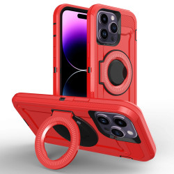 Premium Shockproof Heavy Duty Armor Magnetic MagSafe Case With Rugged Stand for Apple iPhone 14 Pro Max [6.7] (Red)