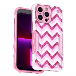 Design Fashion Picture Design Strong Shockproof Hybrid Grip Case Cover for Apple iPhone 14 Pro Max [6.7] (Zigzag Hot Pink)
