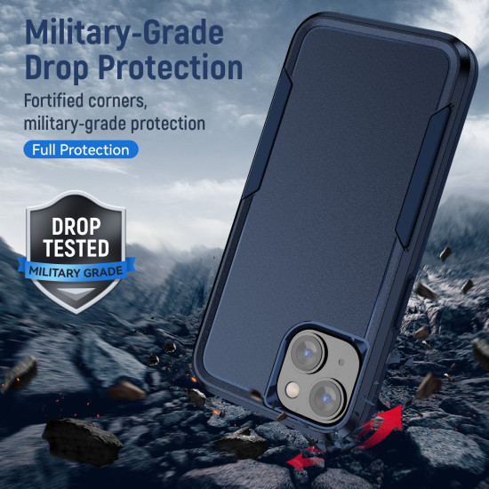 Heavy Duty Strong Armor Hybrid Trailblazer Case Cover for Apple iPhone 14 [6.1] (Navy Blue)