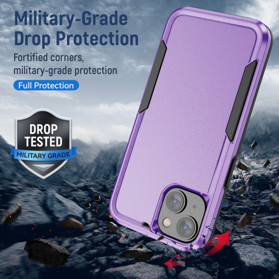 Heavy Duty Strong Armor Hybrid Trailblazer Case Cover for Apple iPhone 14 Plus [6.7] (Purple)