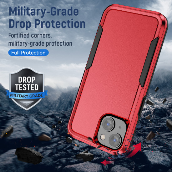 Heavy Duty Strong Armor Hybrid Trailblazer Case Cover for Apple iPhone 14 Plus [6.7] (Red)