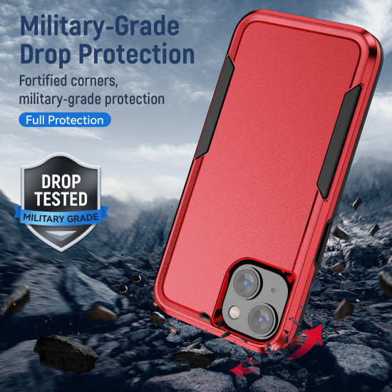 Heavy Duty Strong Armor Hybrid Trailblazer Case Cover for Apple iPhone 14 [6.1] (Red)