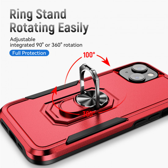 Heavy Duty Strong Armor Ring Stand Grip Hybrid Trailblazer Case Cover for Apple iPhone 14 Plus [6.7] (Red)