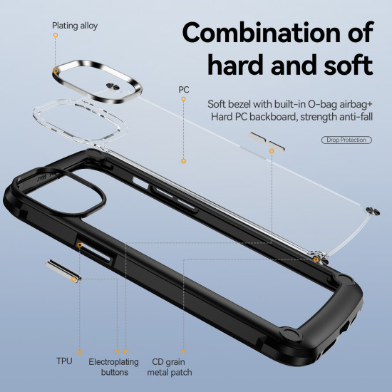 Strong Clear Armor Plate Slim Edge Bumper Protective Case for Apple iPhone 14 Pro [6.1] (Black)