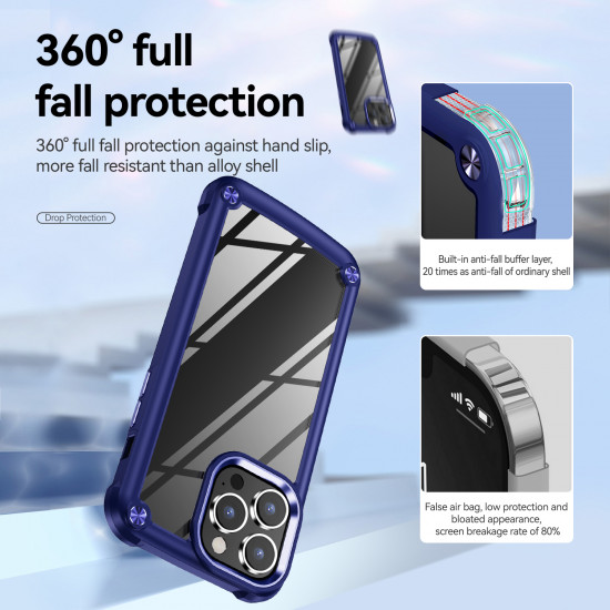 Strong Clear Armor Plate Slim Edge Bumper Protective Case for Apple iPhone 14 Pro [6.1] (Navy Blue)