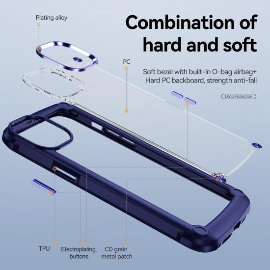 Strong Clear Armor Plate Slim Edge Bumper Protective Case for Apple iPhone 14 Pro [6.1] (Navy Blue)