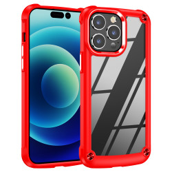 Strong Clear Armor Plate Slim Edge Bumper Protective Case for Apple iPhone 14 Pro Max [6.7] (Red)