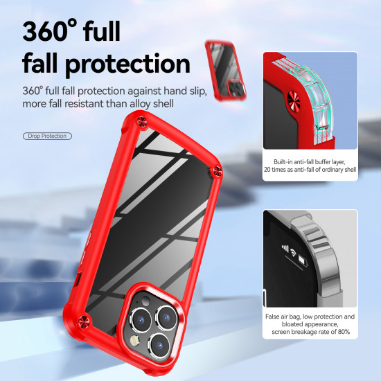 Strong Clear Armor Plate Slim Edge Bumper Protective Case for Apple iPhone 14 Pro Max [6.7] (Red)