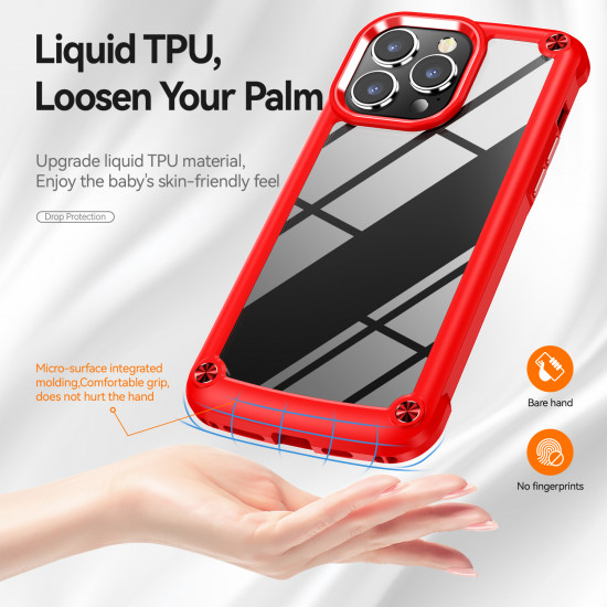 Strong Clear Armor Plate Slim Edge Bumper Protective Case for Apple iPhone 14 Pro Max [6.7] (Red)