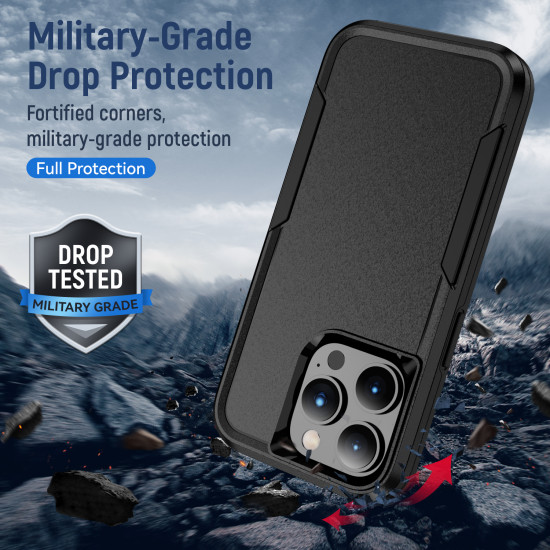 Heavy Duty Strong Armor Hybrid Trailblazer Case Cover for Apple iPhone 14 Pro Max [6.7] (Black)