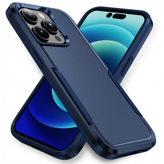 Shockproof Heavy Duty Armor Hybrid Trailblazer Case Cover for iPhone 15 Pro Max (Navy Blue)