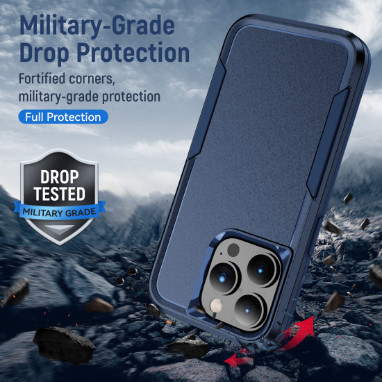Heavy Duty Strong Armor Hybrid Trailblazer Case Cover for Apple iPhone 14 Pro [6.1] (Navy Blue)