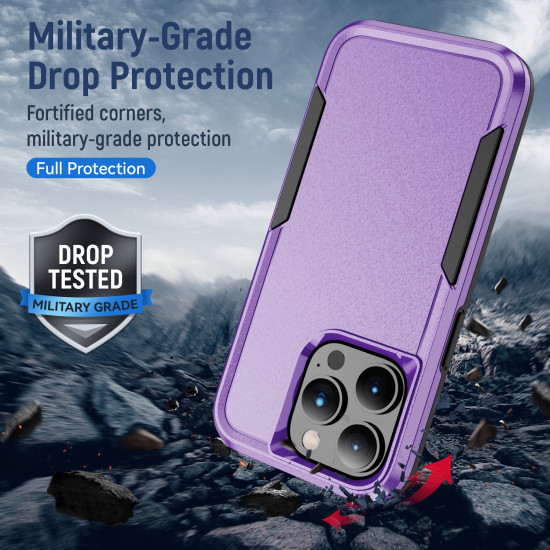 Heavy Duty Strong Armor Hybrid Trailblazer Case Cover for Apple iPhone 14 Pro [6.1] (Purple)
