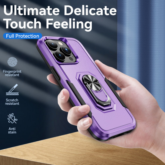 Heavy Duty Strong Armor Ring Stand Grip Hybrid Trailblazer Case Cover for Apple iPhone 14 Pro [6.1] (Purple)