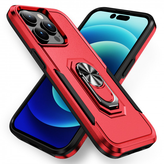 Heavy Duty Strong Armor Ring Stand Grip Hybrid Trailblazer Case Cover for Apple iPhone 14 Pro [6.1] (Red)