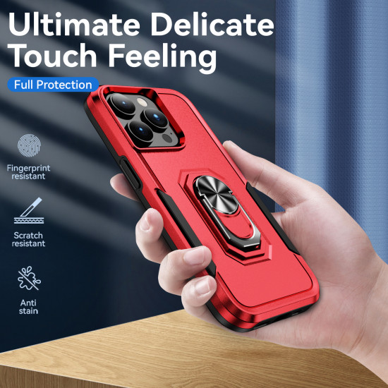 Heavy Duty Strong Armor Ring Stand Grip Hybrid Trailblazer Case Cover for Apple iPhone 14 Pro [6.1] (Red)