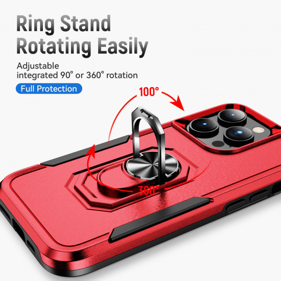 Heavy Duty Strong Armor Ring Stand Grip Hybrid Trailblazer Case Cover for Apple iPhone 14 Pro Max [6.7] (Red)