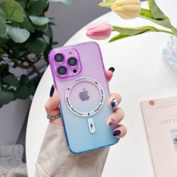 Transparent Slim Rainbow Gradient Magnetic Magsafe Circle TPU Cover Case With Camera Lens Cover for Apple iPhone 14 Pro [6.1] (Purple/Blue)