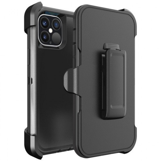 Heavy Duty Armor Robot Case w/ Clip for Apple iPhone 15 Plus (Black/Black)