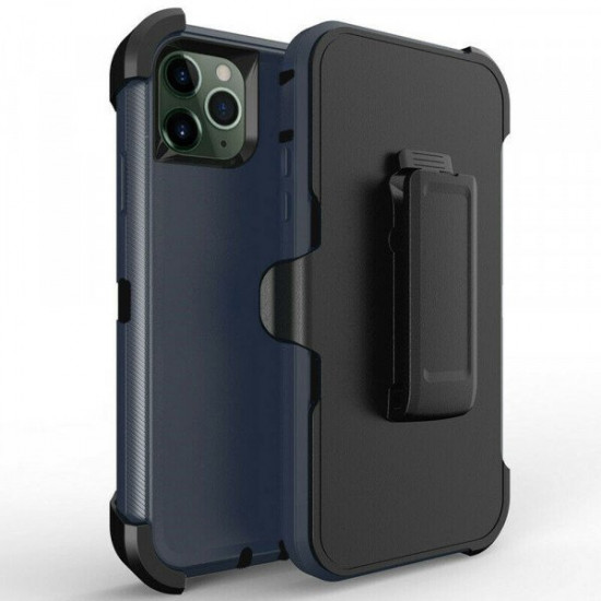Premium Armor Heavy Duty Dual-Layer Case with Clip for iPhone 13 (6.1) -(Blue-Blue)