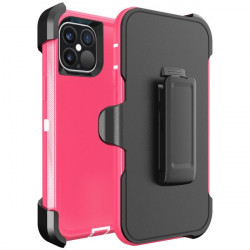 Premium Armor Heavy Duty Dual-Layer Case w/ Clip for iPhone 13 Pro (6.1) -(HotPink-White)