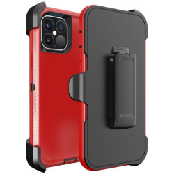Heavy Duty Armor Robot Case + Clip for Apple iPhone 15 (Red/Black)