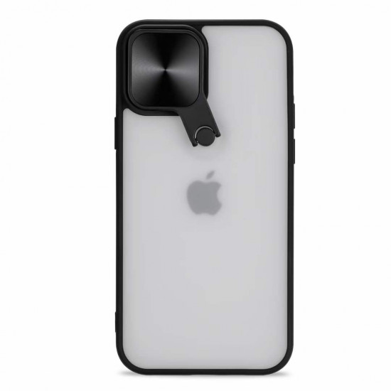 Selfie Camera Lens Protection Case with Stand and Built-In Mirror for Apple iPhone 13 Mini (Black)