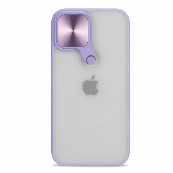 Selfie Camera Lens Protection Case with Stand and Built-In Mirror for Apple iPhone 13 Pro 6.1 (Purple)