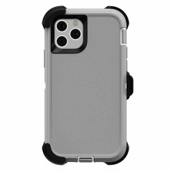 Premium Armor Heavy Duty Dual-Layer Case with Clip for iPhone 13 (6.1) -(Gray-White)