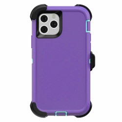 Premium Armor Heavy Duty Dual-Layer Case with Clip for iPhone 13 (6.1) -(Purple-Blue)