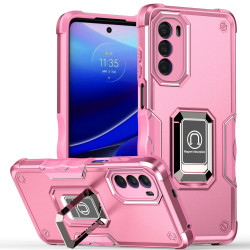 Heavy Duty Strong Shockproof Magnetic Plate Ring Stand Hybrid Grip Case Cover for Motorola Edge Plus 2022 (Pink)