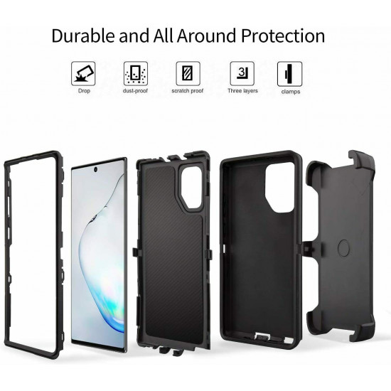 Premium Armor Heavy Duty Case with Clip for Galaxy Note 10+ (Plus) (AquaBlue Blue)