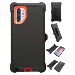 Premium Armor Heavy Duty Case with Clip for Galaxy Note 10+ (Plus) (Black Orange)