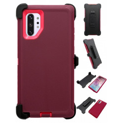 Premium Armor Heavy Duty Case with Clip for Galaxy Note 10+ (Plus) (Burgundy Pink)