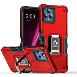 Heavy Duty Strong Shockproof Magnetic Plate Ring Stand Hybrid Grip Case Cover for T-Mobile Revvl 6 5G (Red)