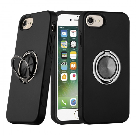 Dual Layer Armor Hybrid Stand Ring Case for Apple iPhone 8 / 7 / SE (2020) (Black)