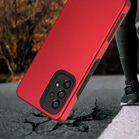 Glossy Dual Layer Armor Defender Hybrid Protective Case Cover for Samsung Galaxy A23 5G (Red)