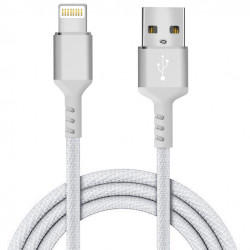 IP Lighting 2.4A Fast Charging USB Cable, 6FT Nylon Braided, Data Sync for Universal iPhone & iPad Devices - Durable & Reliable (Silver)