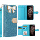 Ribbon Bow Crystal Diamond Flip Book Wallet Case for Apple iPhone 13 [6.1] (Light Blue)