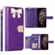 Ribbon Bow Crystal Diamond Flip Book Wallet Case for Apple iPhone 13 [6.1] (Purple)