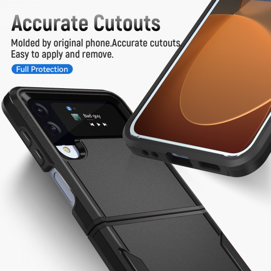 Heavy Duty Strong Armor Hybrid Trailblazer Case Cover for Samsung Galaxy Z Flip 4 (Black)