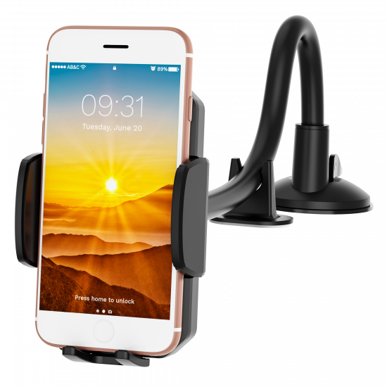 Universal Cell Phone Holder Mount C060 - Gooseneck Long Arm Car Mount for Windshield & Dashboard - Hands Free, Adjustable (Black)